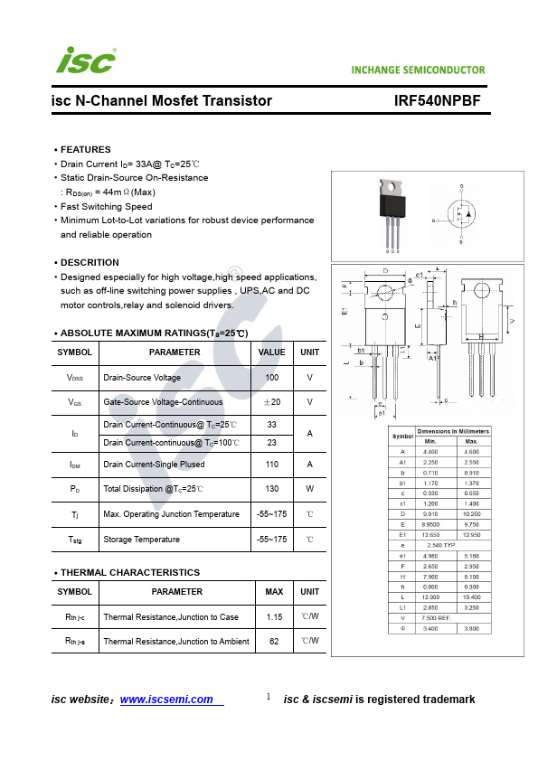 IRF540NPbF