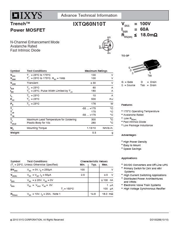 IXTQ60N10T