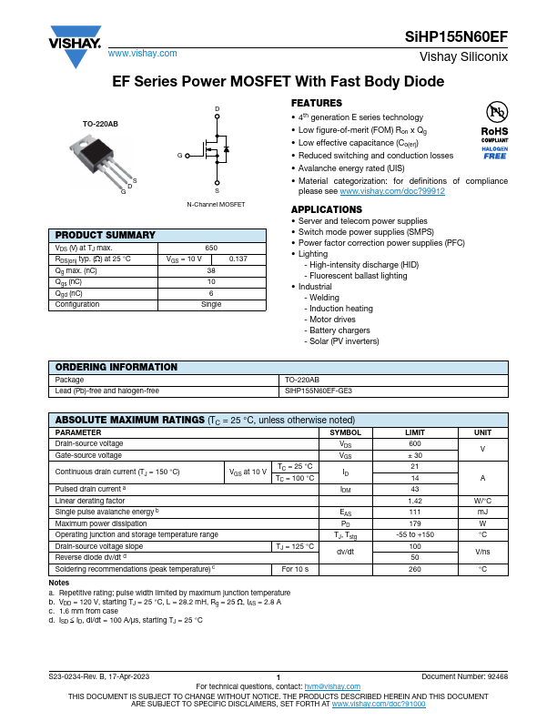 SiHP155N60EF