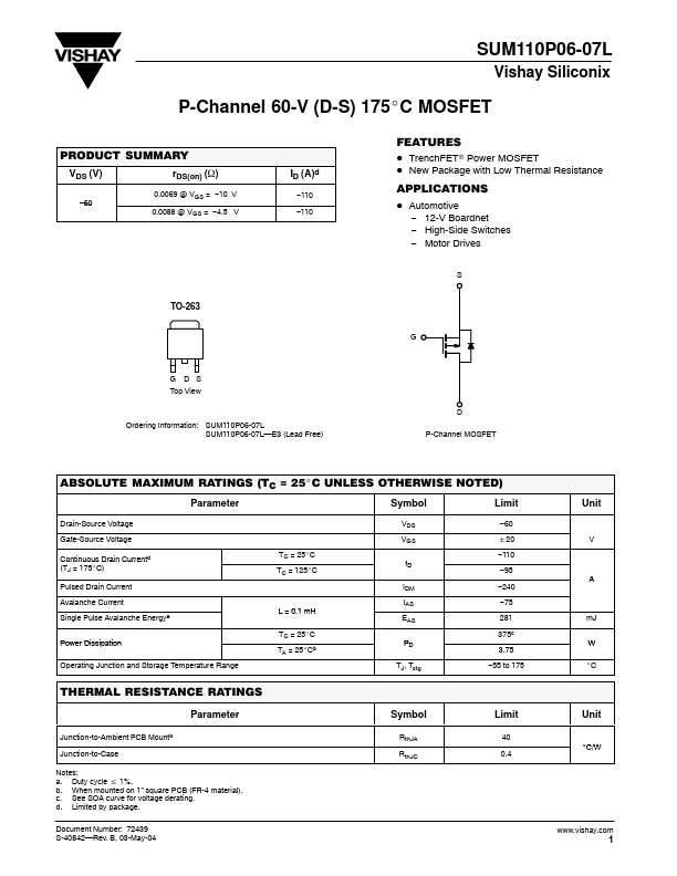 SUM110P06-07L