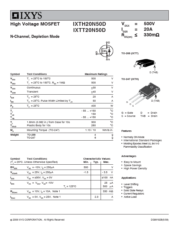 IXTH20N50D