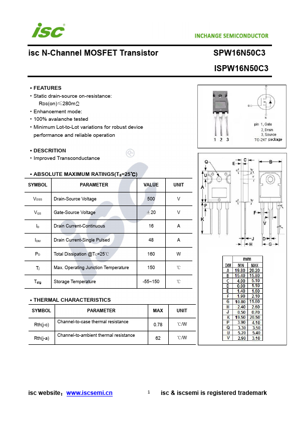 SPW16N50C3