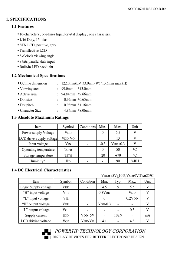 PC1601LRS-LSO-B-R2-SB