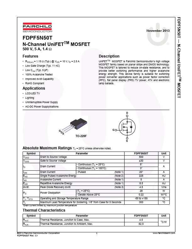 FDPF5N50T