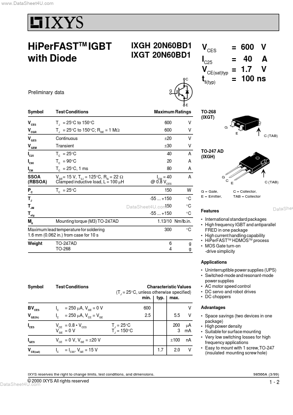 IXGT20N60BD1