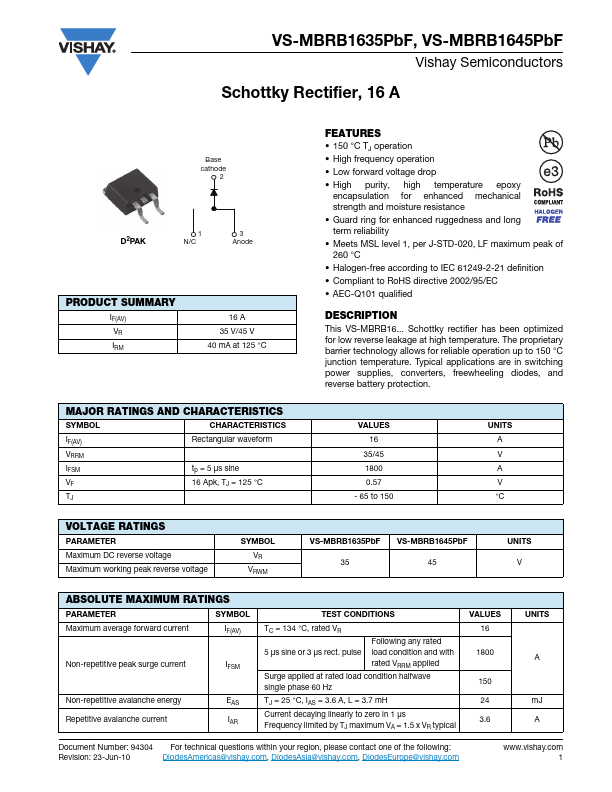 VS-MBRB1635PbF