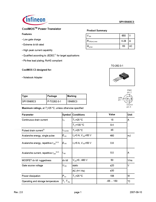 SPI15N65C3