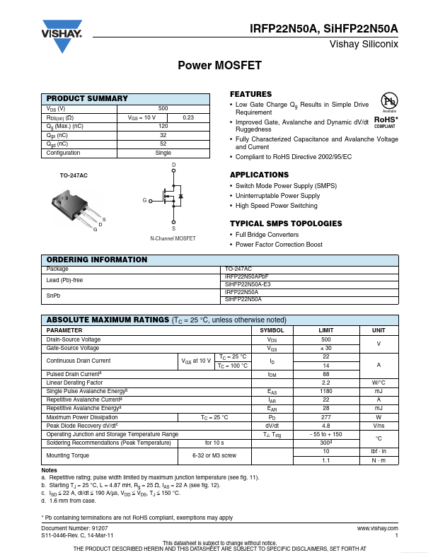 IRFP22N50A