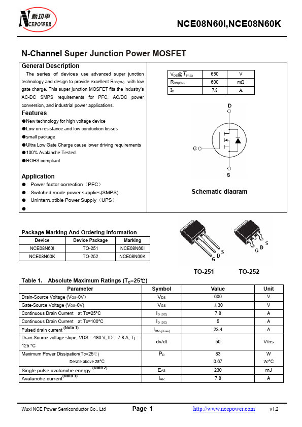 NCE08N60K