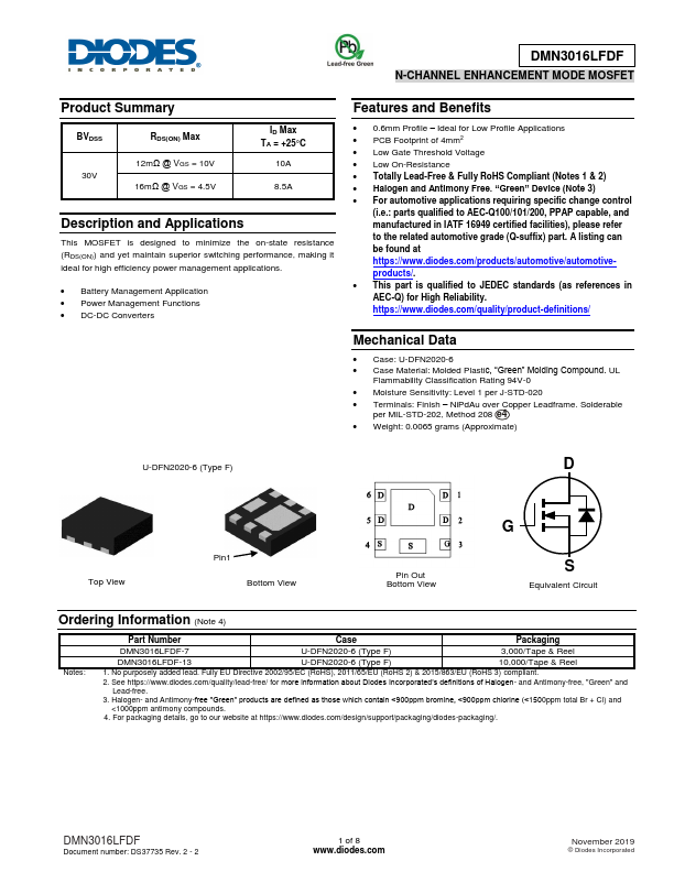 DMN3016LFDF