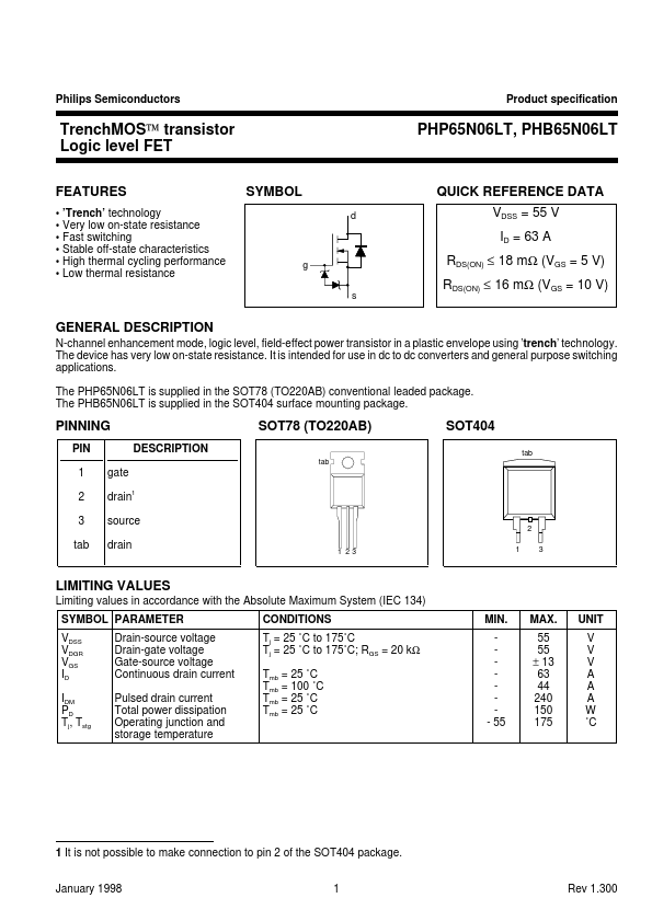 PHP65N06LT