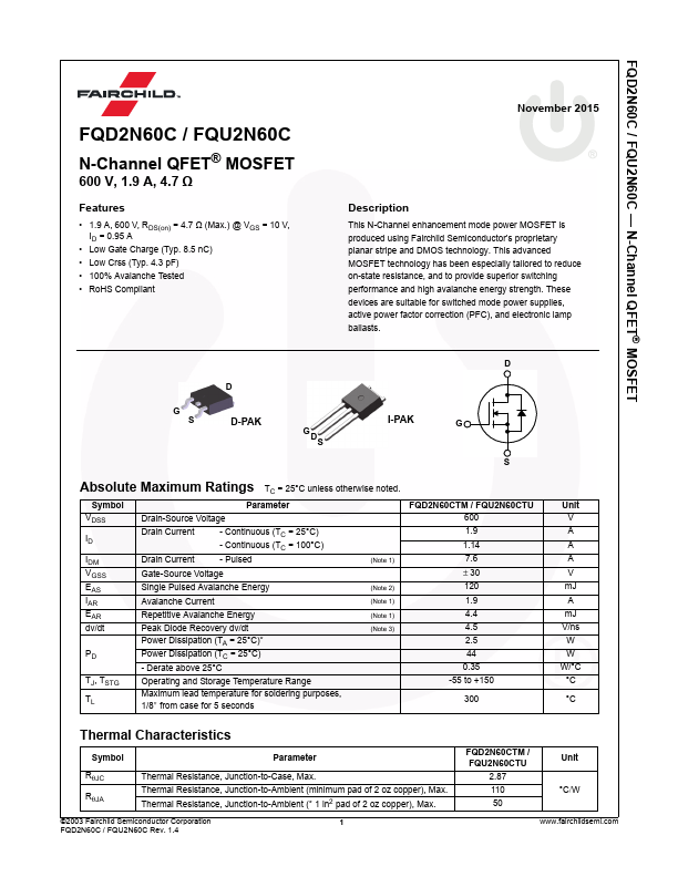 FQU2N60C