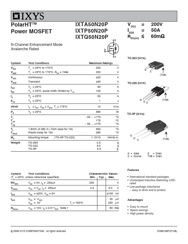 IXTA50N20P