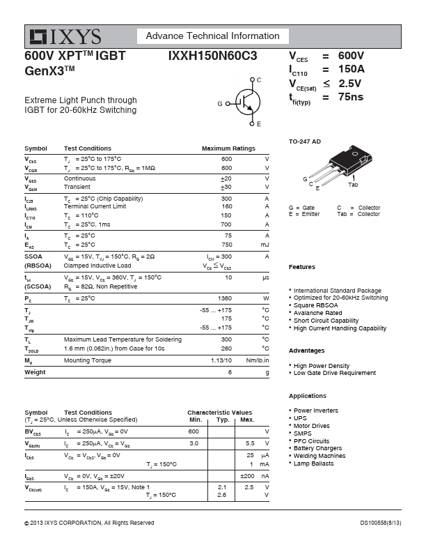 IXXH150N60C3