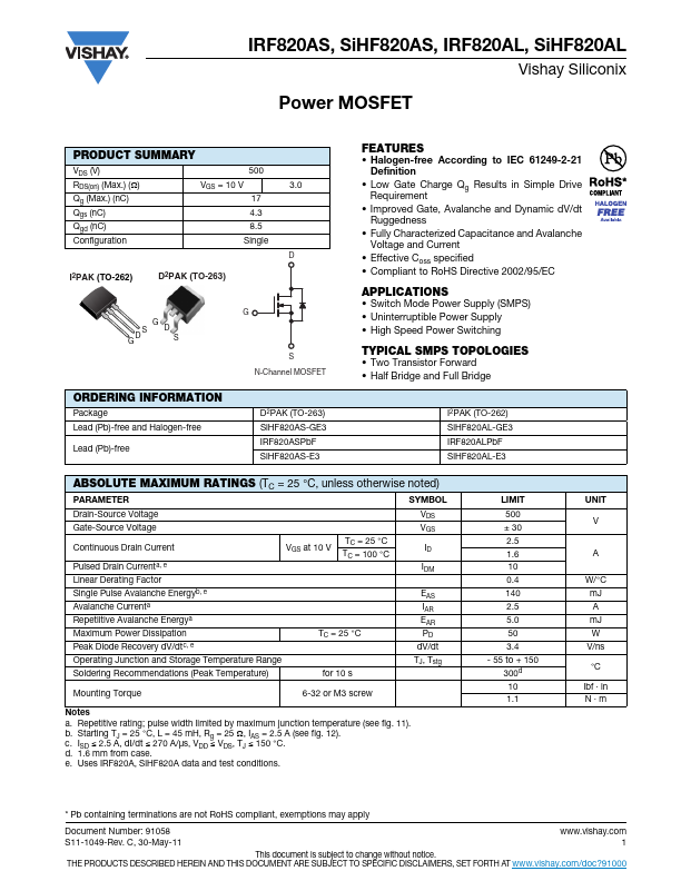 SiHF820AS