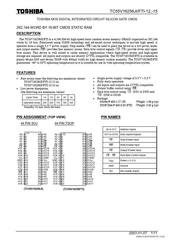 TC55V16256JI-15