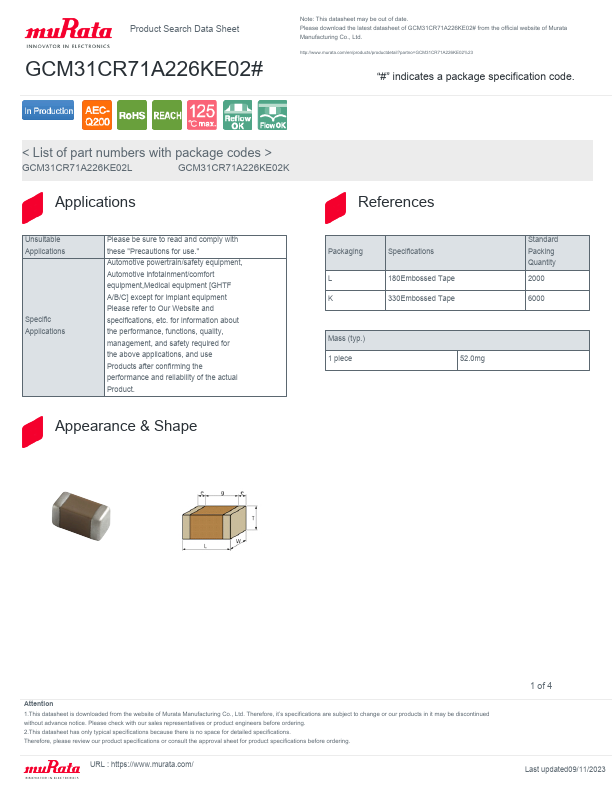 GCM31CR71A226KE02K