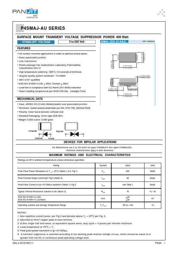 P4SMAJ11CA-AU