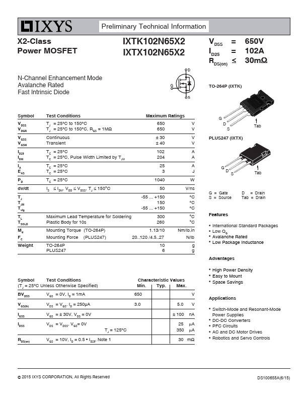 IXTK102N65X2