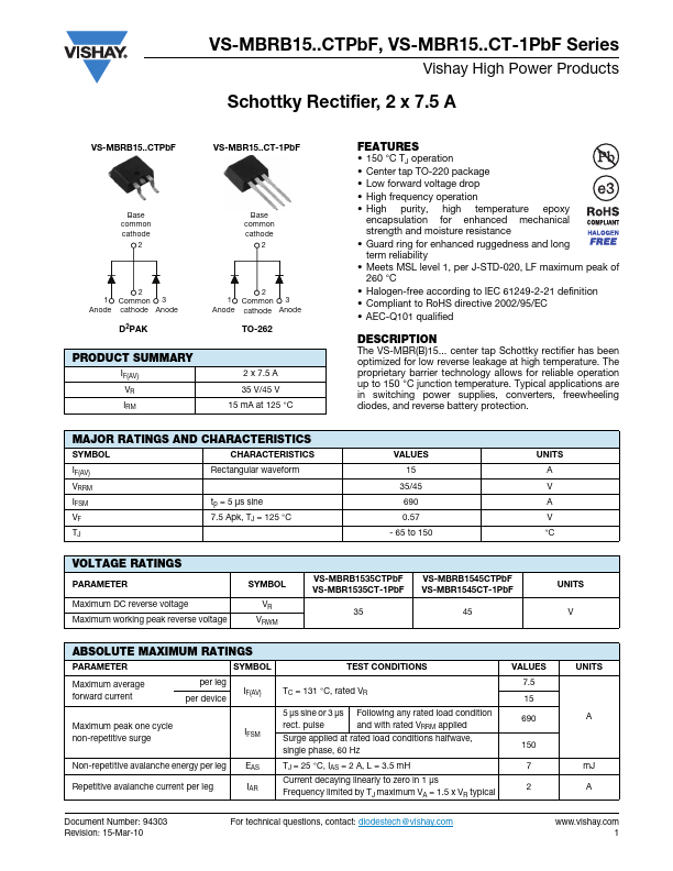 VS-MBR1545CT-1PbF