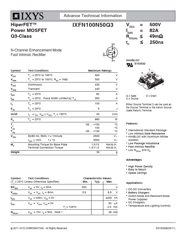 IXFN100N50Q3