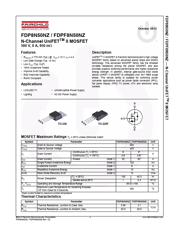 FDPF8N50NZ