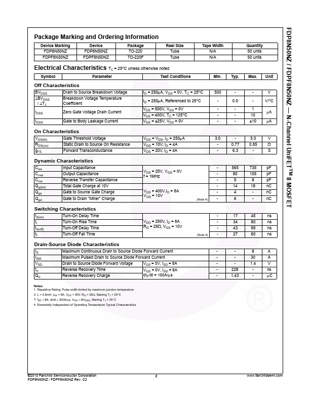 FDPF8N50NZ