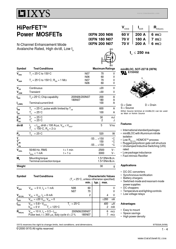 IXFN200N07