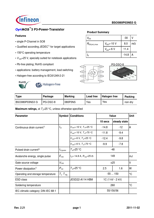 BSO080P03NS3G