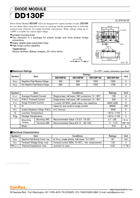 Dd130f80 Datasheet Pdf Diode Module