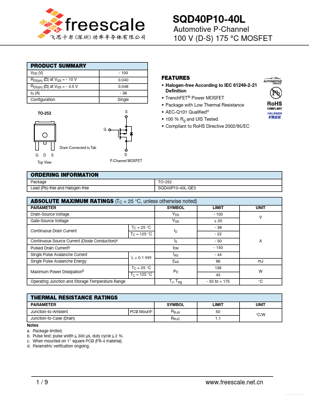 SQD40P10-40L