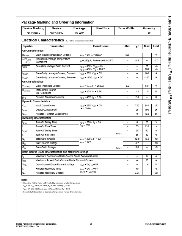 FDPF7N50U