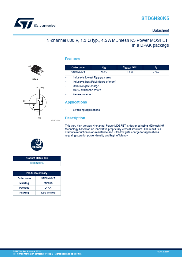 STD6N80K5