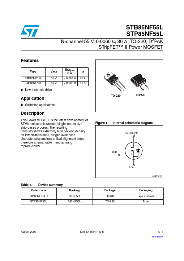 STB85NF55L