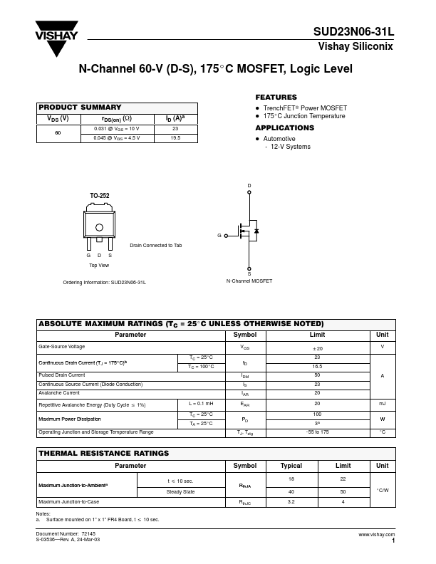 SUD23N06-31L