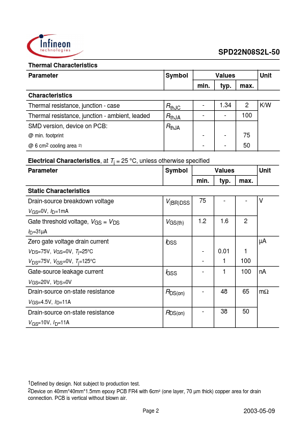 SPD22N08S2L-50