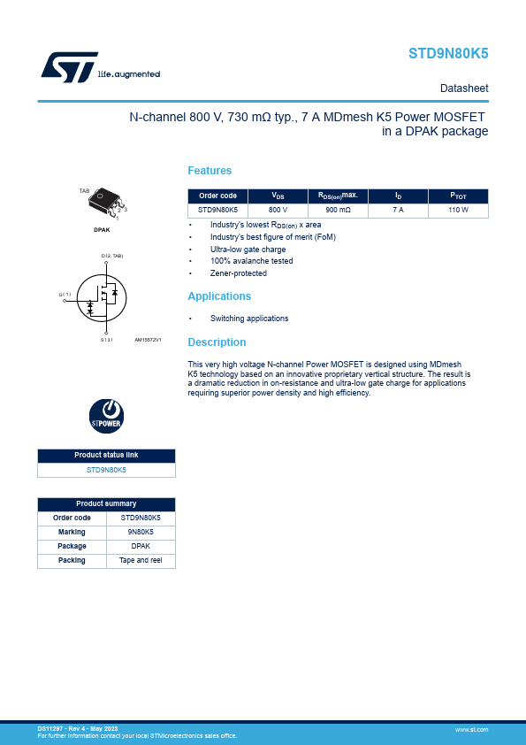 STD9N80K5