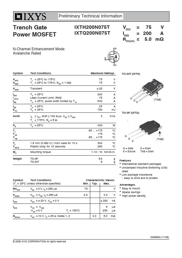 IXTH200N075T