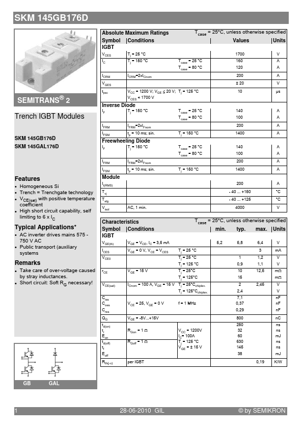 SKM145GB176D