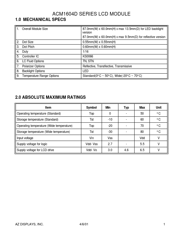 ACM1604D