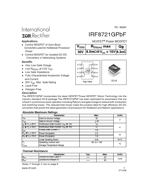 IRF8721GPbF