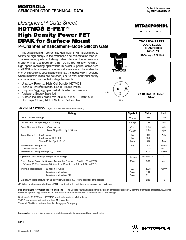 MTD20P06HDL