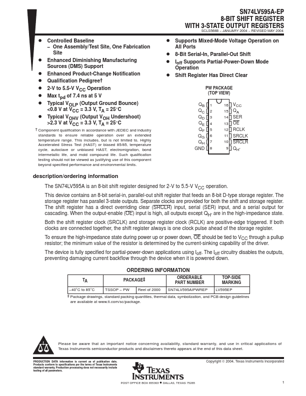 SN74LV595A-EP