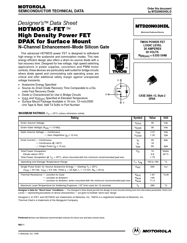 MTD20N03HDL