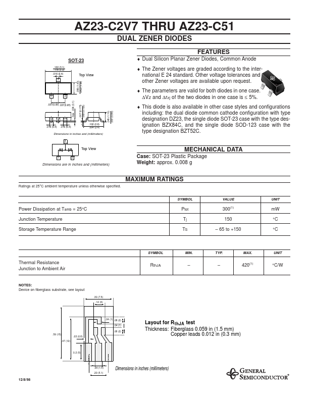 AZ23-C51 Datasheet - DUAL ZENER DIODES