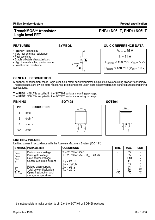 PHB11N06LT