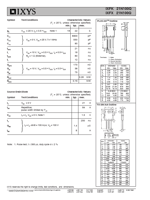 IXFX21N100Q