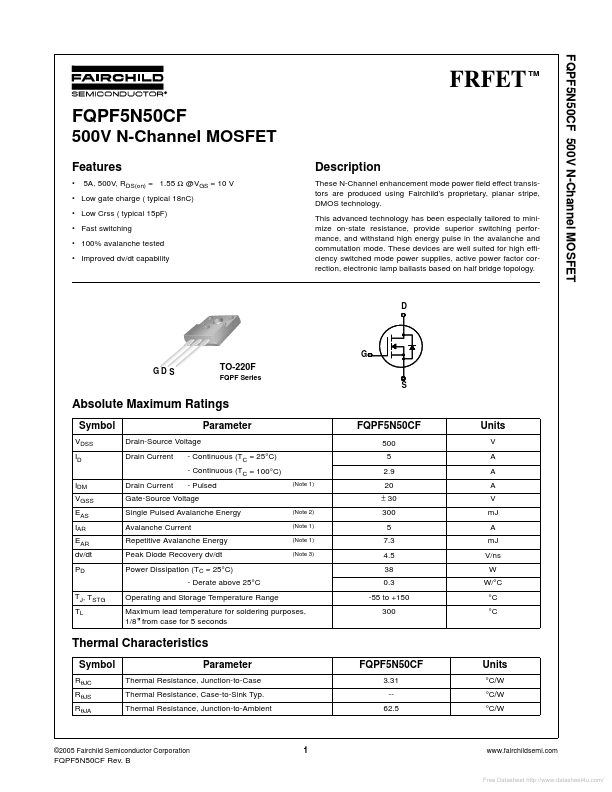 FQPF5N50CF