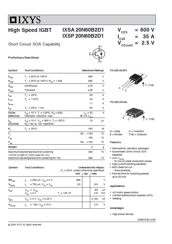 IXSA20N60B2D1