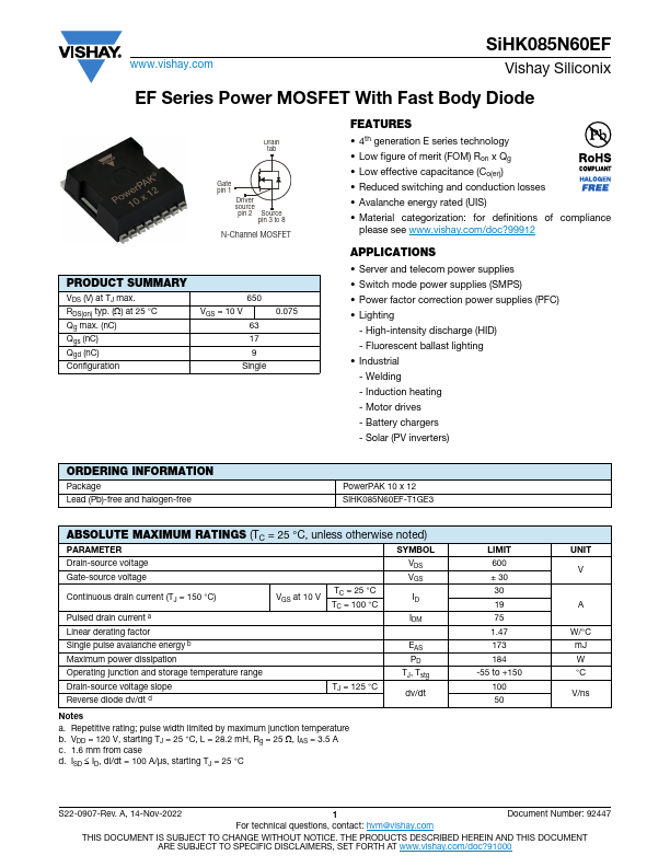 SiHK085N60EF